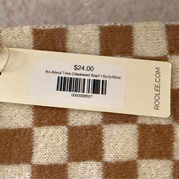 Roolee Tan and Cream Checkered Scarf NWT - Picture 3 of 5